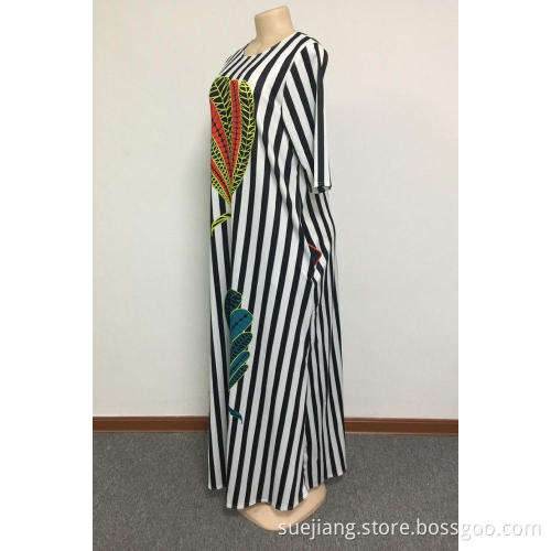 Women Loose Summer Striped Dress with Short Sleeve